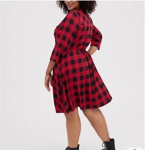 Torrid Strech Challis Plaid Red Shirt Dress, Size 1